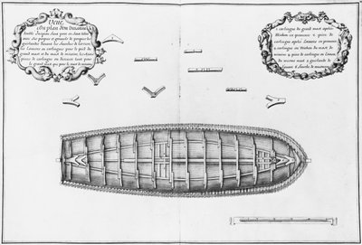 Plan eines Schiffes, das zum falschen Deck ausgerichtet ist, Illustration aus dem 